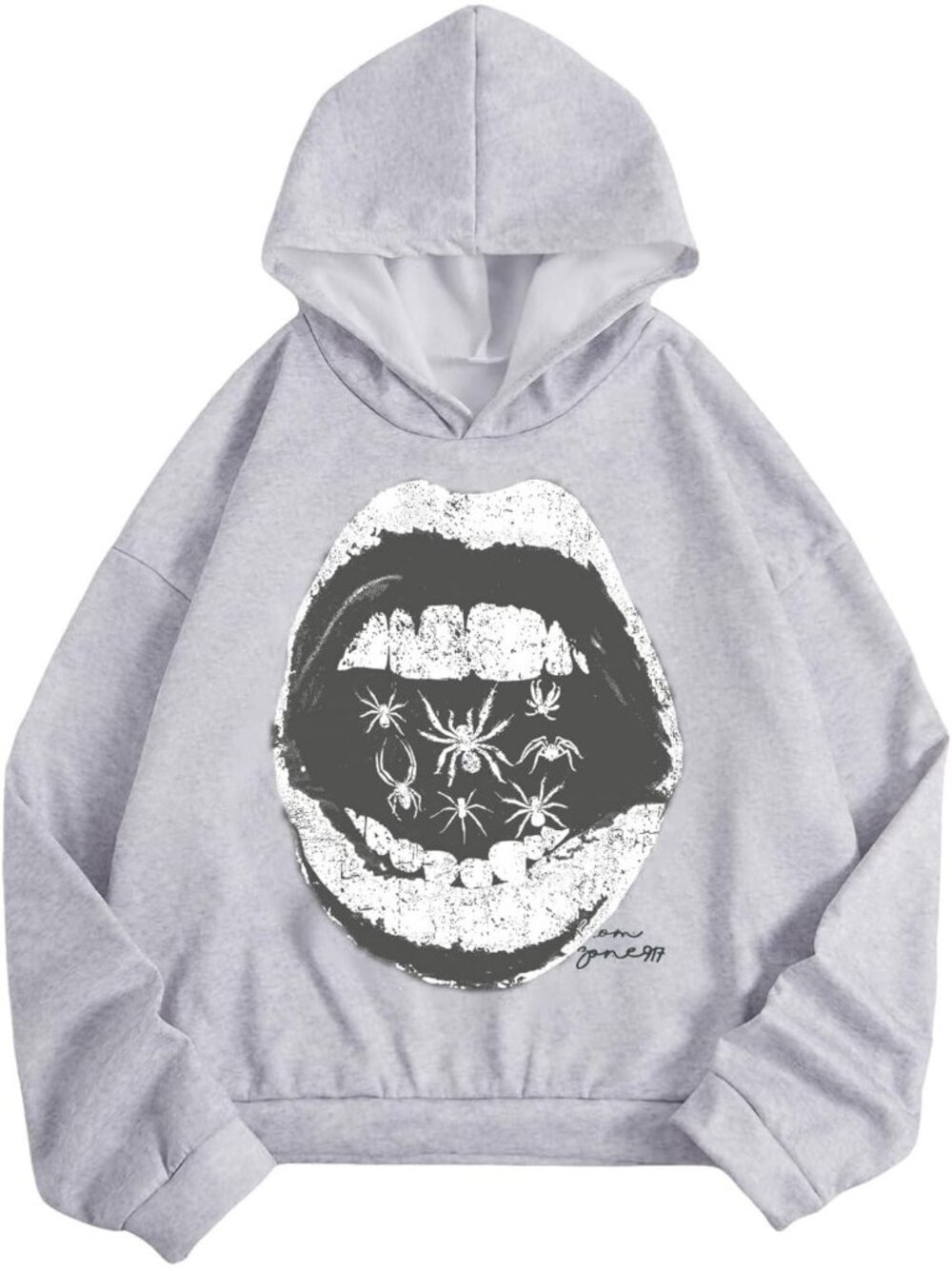 Men's Grey Soft Polyester Oversized Drop Shoulder Long Sleeve Graphic Hoodies